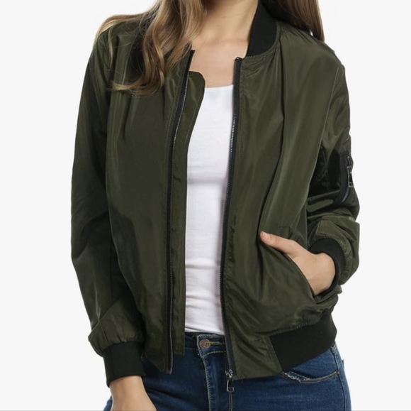 Bomber Jacket, Gunmetal Zippers, Olive Green, Women's Sz XL, New! - Picture 8 of 8